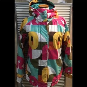 ROXY winter coat multi-color logo print-ONLY, matching snow pants-2nd listing.